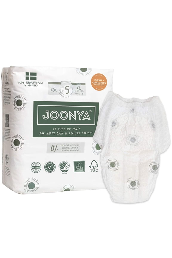 Pull-Up Pants Baby Diapers, Size 5 XL (24-37 lb) - 1 Bag of 23 - NonToxic, Eco-Friendly, Ultra Slim, Overnight Use - Made in Denmark