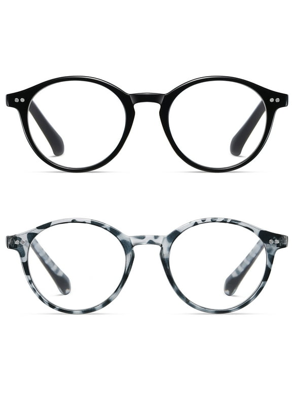 Joopin 2 Pack Unisex Reading Glasses 3.0 Trendy Round Readers 100 150 200 250 300 350 400