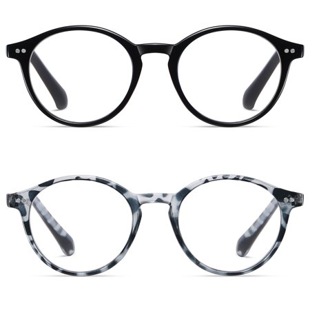 Joopin 2 Pack Womens Mens Reading Glasses Blue Light Blocking-Round Fashion Comfortable Computer Eyeglasses+2.00