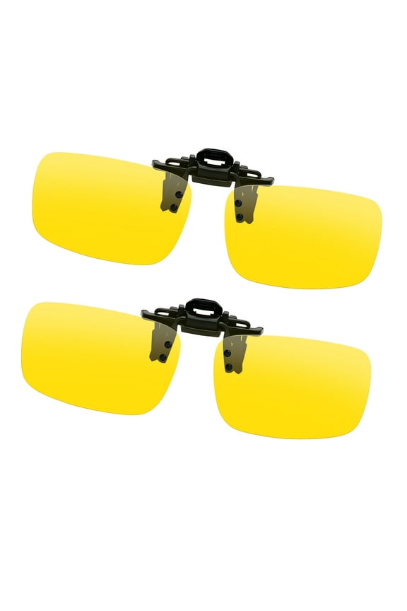 2 Pair Clip-On Driving Glasses Rimless Flip Up Style Anti-Glare Night Vision Glasses for Driving(Yellow)