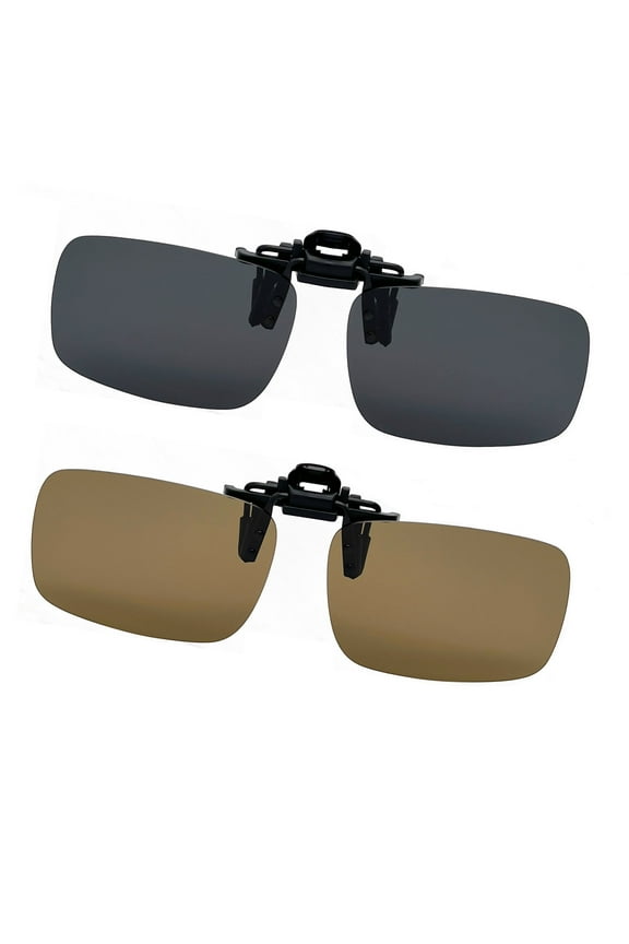 2 Pairs Polarized Clip On Sunglasses Over Eyeglasses for Men Women UV Protection (black+brown)