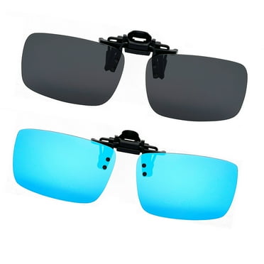 Joopin 2 Pairs Polarized Clip-On Sunglasses Rimless Flip Up Anti-Glare Driving Glasses (black blue)