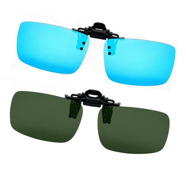 Joopin 2 Pairs Polarized Clip-On Sunglasses Rimless Flip Up Anti-Glare Driving Glasses(blue green)