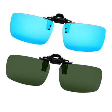 Joopin 2 Pairs Polarized Clip-On Sunglasses Rimless Flip Up Anti-Glare Driving Glasses(blue green)