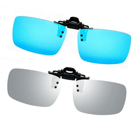 Joopin 2 Pairs Polarized Clip-On Sunglasses Rimless Flip Up Anti-Glare Driving Glasses(blue silver)