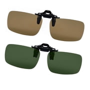 Joopin 2 Pairs Polarized Clip-On Sunglasses Rimless Flip Up Anti-Glare Driving Glassesbrown+green