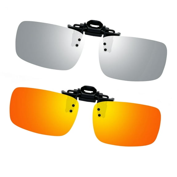 Joopin 2 Pairs Polarized Clip-On Sunglasses Rimless Flip Up Anti-Glare Driving Glasses(orange silver)