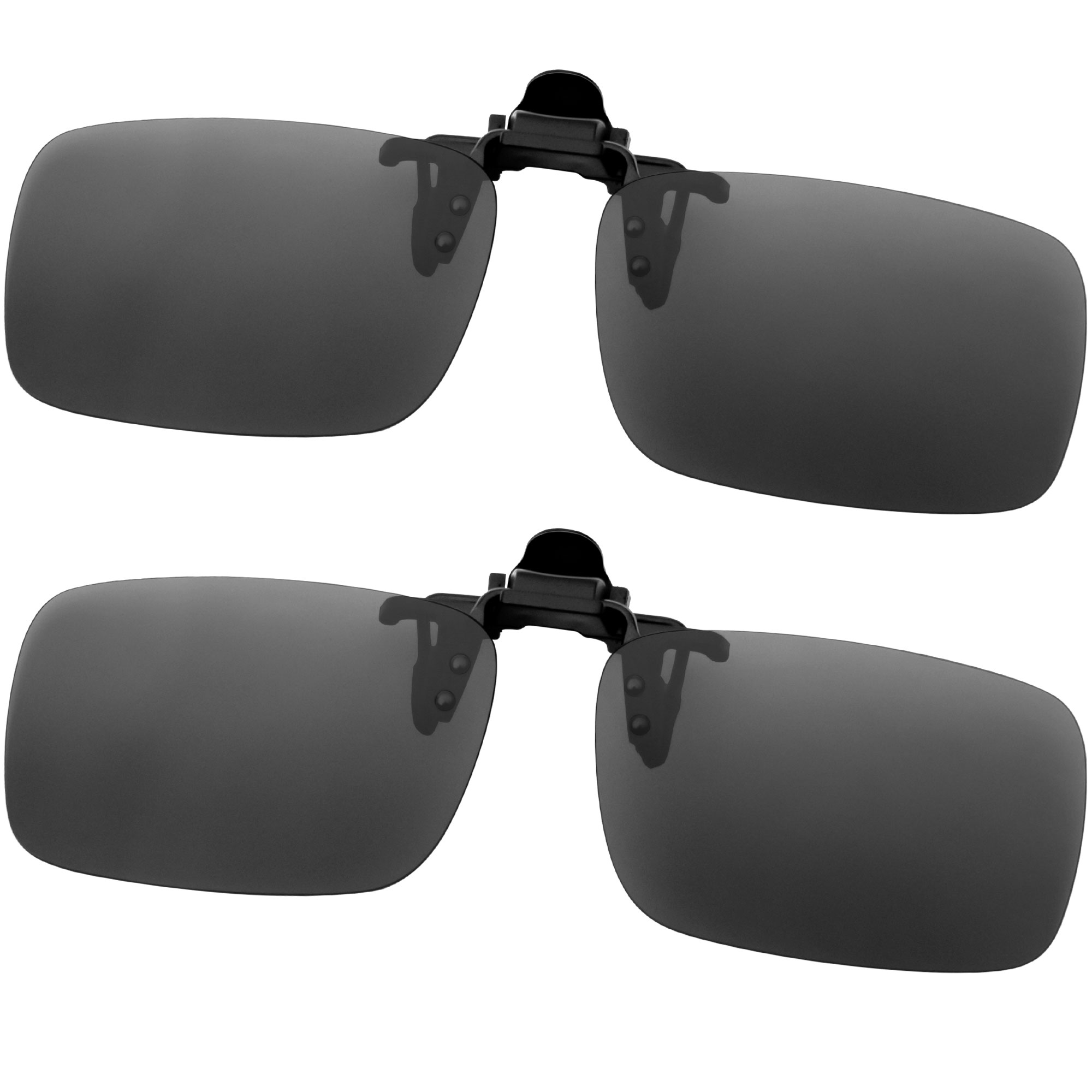 Polarized Clip on Flip up Plastic Sunglasses, Rectangle, 52mm Wide X 35mm High (117mm Wide