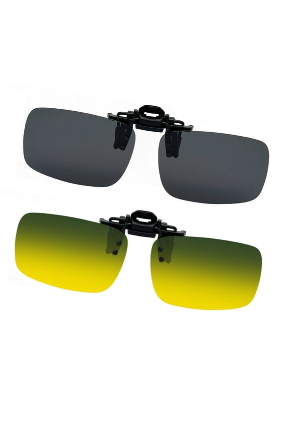 2 Pairs Polarized Clip-on Sunglasses Flip Up UV400 Protection Clip Rimless Sunglasses over Prescription Glasses