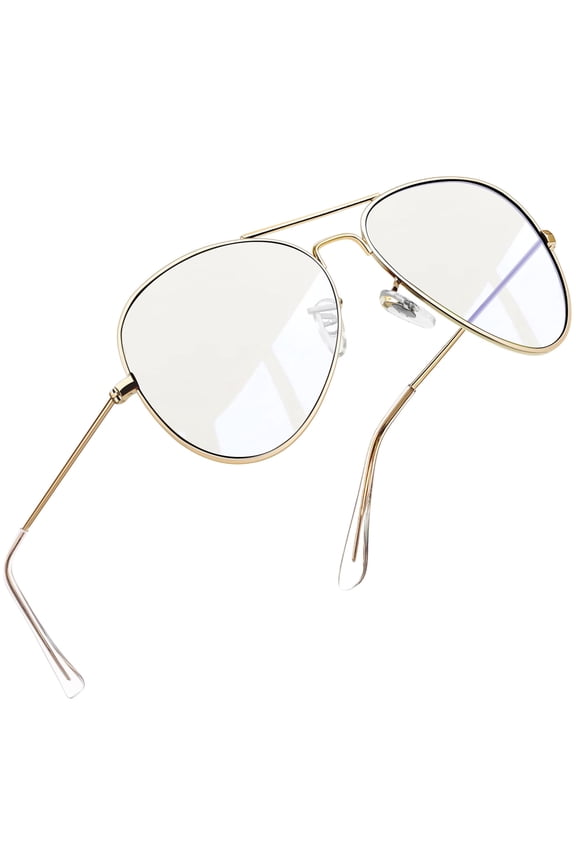 Blue Light Blocking Glasses for Women Men, Fashion Aviation Eyeglasses Frames UV Ray Filter Computer Gaming Glasses (Gold Frame/Transparent Lens)