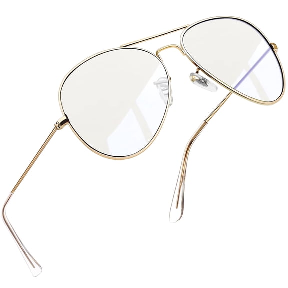 Joopin Blue Light Blocking Glasses for Women Men, Fashion Aviation Eyeglasses Frames UV Ray Filter Computer Gaming Glasses (Gold Frame/Transparent Lens)