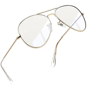 Joopin Blue Light Blocking Glasses for Women Men, Fashion Aviation Eyeglasses Frames UV Ray Filter Computer Gaming Glasses (Gold Frame/Transparent Lens)