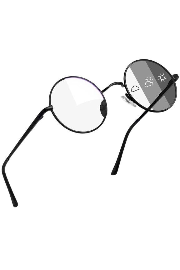 Photochromic Blue Light Blocking Glasses Round Computer Gaming TV Glasses for Men Women UV400 Protection