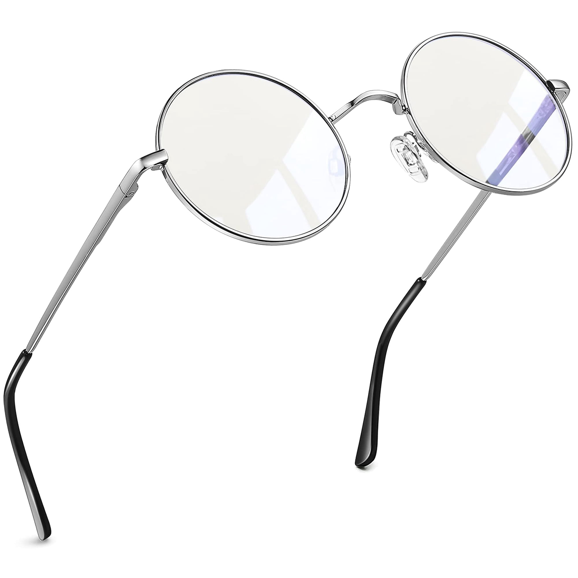 Joopin Blue Light Blocking Glasses, Silver Frame, Round Eyeglasses, UV ...