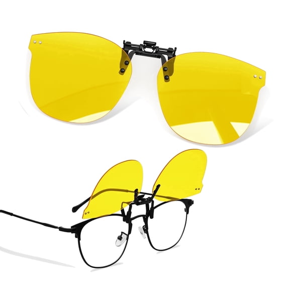 Joopin Clip on Driving Glasses Rimless Flip Up Style Anti-Glare Night Vision Glasses for Driving(Yellow)