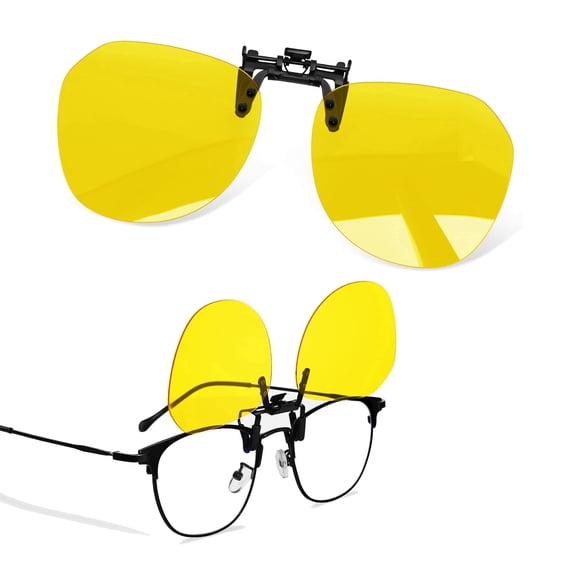 Joopin Clip on Driving Glasses Rimless Flip Up Style Anti-Glare Night Vision Glasses for Driving(Yellow)