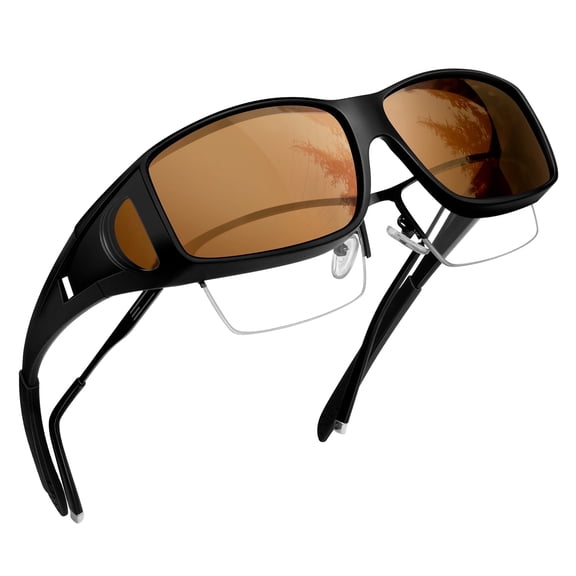 Joopin Fit Over Wrap Sunglasses Polarized Lens Wear Over Eyeglasses 100% UV Protection for Men and Women(Tea)