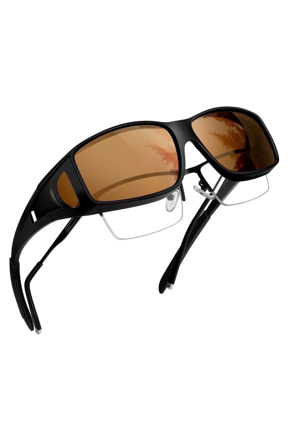 Fit Over Wrap Sunglasses Polarized Lens Wear Over Eyeglasses 100% UV Protection for Men and Women(Tea)