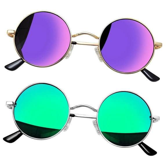 Joopin Hippie Round Sunglasses for Women Men Circle Sun Glasses UV400 Protection(Mirrored Green+Mirrored Purple)