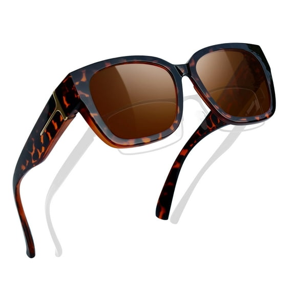 Joopin Large Polarized Fit Over Glasses Sunglasses For Women Men, Oversized Trendy Square Shades For Driving(Tortoise)
