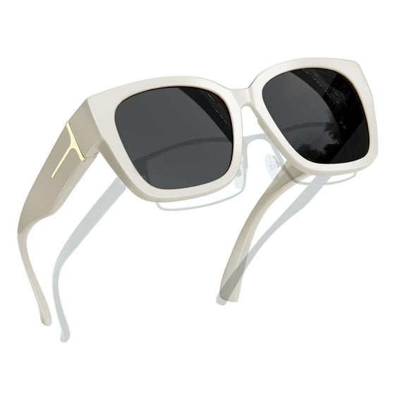 Joopin Large Polarized Fit Over Glasses Sunglasses For Women Men, Oversized Trendy Square Shades For Driving(White)