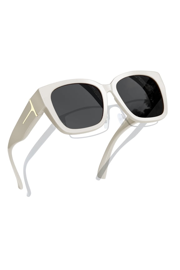 Large Polarized Fit Over Glasses Sunglasses For Women Men, Oversized Trendy Square Shades For Driving(White)