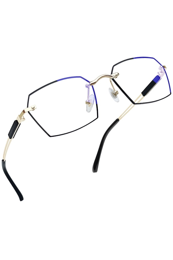 Fashion Rimless Polygon Reading Glasses Mens Women's Hollowed Out Legs Anti-blue Light Glasses