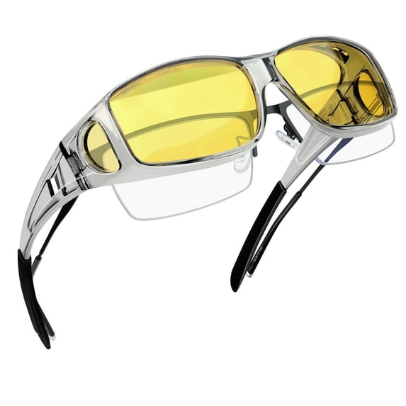 Joopin Night Vision Glasses Fit Over Glasses for Men Women, Night Driving Yellow Lens Glasses