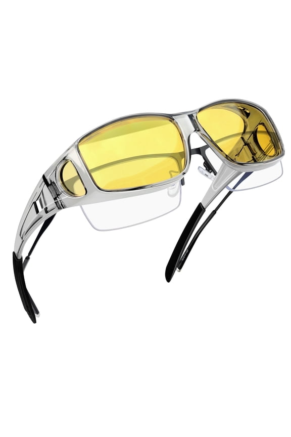 Night Vision Glasses Fit Over Glasses for Men Women, Night Driving Yellow Lens Glasses