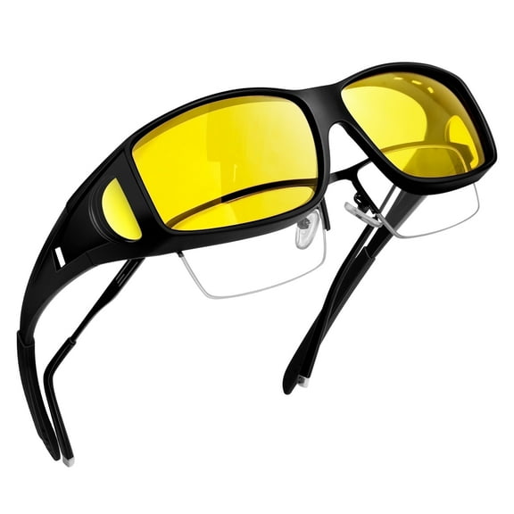 Joopin Night Vision Glasses Fit Over Glasses for Men Women, Night Driving Yellow Lens Glasses