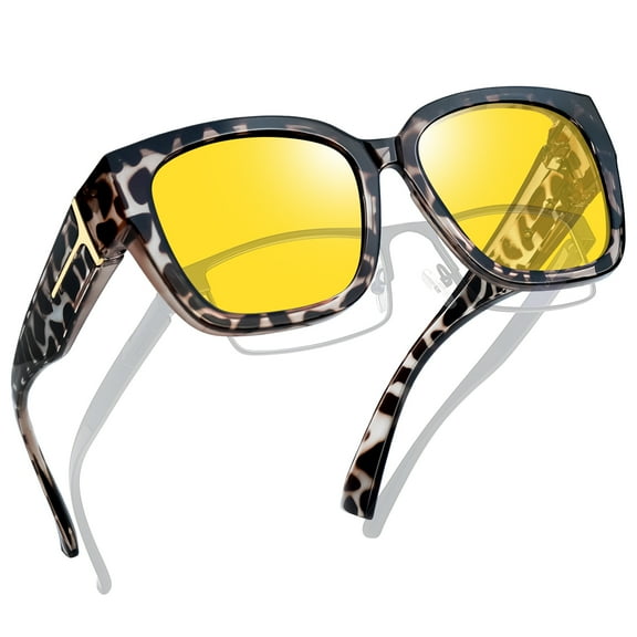 Joopin Night Vision Glasses Fit Over Glasses for Men Women, Night Vision Glasses for Driving UV400 Protection(Grey Leopard）