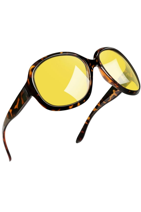 Night Vision Glasses Womens Trendy Oversized Large Night Driving Yellow Lens Glasses Ladies UV Protective Big Sunnies Shades (Yellow)