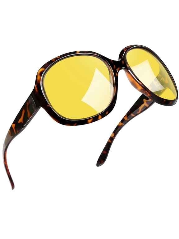 Night Vision Glasses Womens Trendy Oversized Large Night Driving Yellow Lens Glasses Ladies UV Protective Big Sunnies Shades (Yellow)