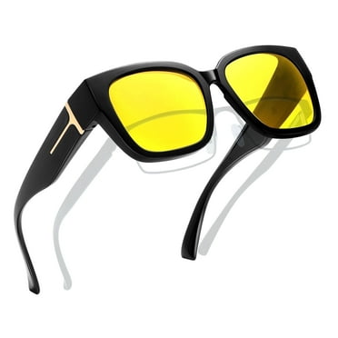 Joopin Night Vision Glasses for Driving Fit Over Glasses for Women Trendy Oversized Anti Glare Polarized Yellow Lens