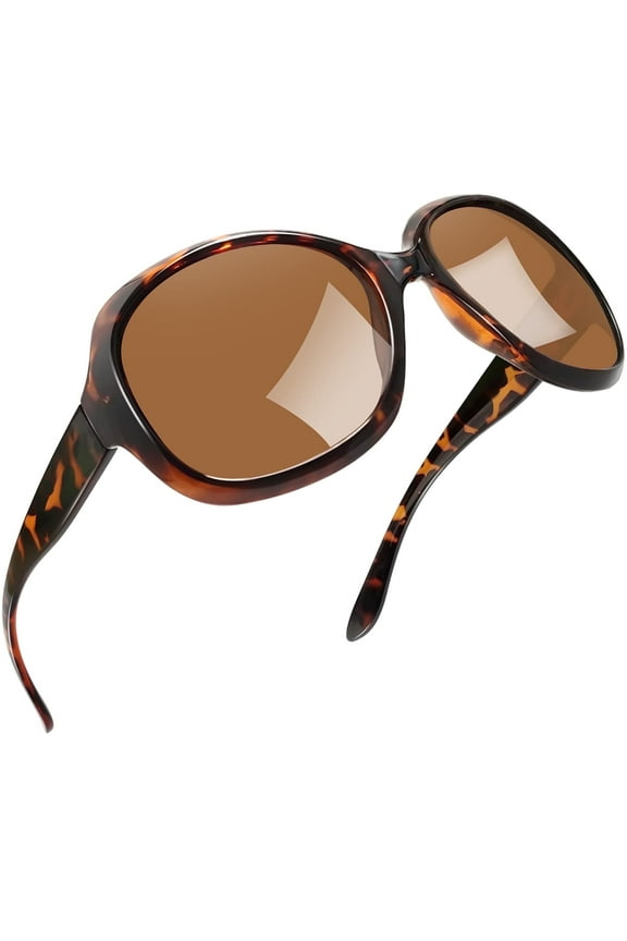 Oversized Polarized Women Sunglasses, Ladies Vintage Big Frame Sun Glasses Shades (Leopard Brown)