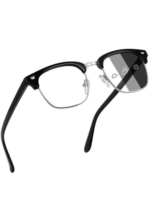 Photochromic Blue Light Blocking Glasses Semi-rimless Computer Gaming TV Glasses for Men Women UV400 Protection