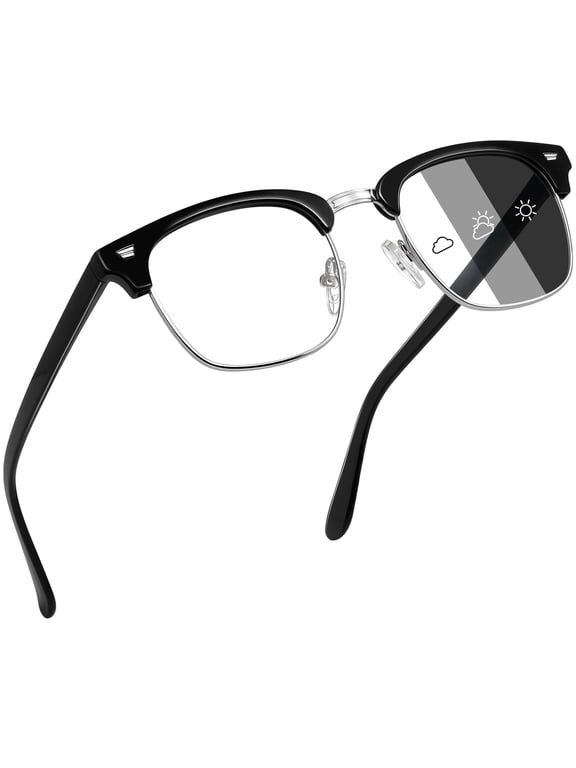 Photochromic Blue Light Blocking Glasses Semi-rimless Computer Gaming TV Glasses for Men Women UV400 Protection