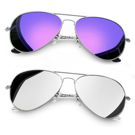 Joopin Polarized Aviation Sunglasses for Men Women Classic Mirrored Lens UV Protection Sun Glasses-2 Pairs(purple silver)