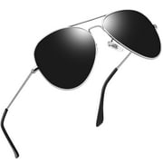 Polarized Aviation Sunglasses for Men Women Classic Mirrored Lens UV Protection Sun Glasses (Silver Black)