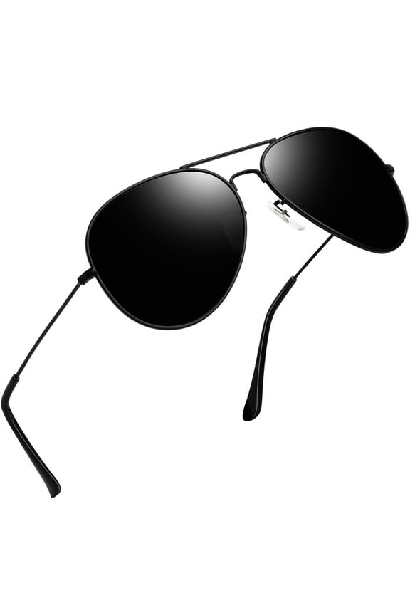 Polarized Aviator Sunglasses for Men Women Classic Mirrored Lens UV Protection Sun Glasses (Black)