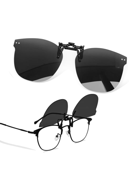 Polarized Clip On Sunglasses Over Eyeglasses for Men Women UV Protection (Black)