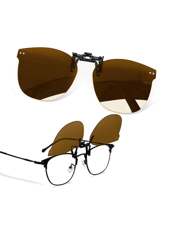 Polarized Clip on Sunglasses Flip up UV400 Protection Clip Rimless Sunglasses over Prescription Glasses