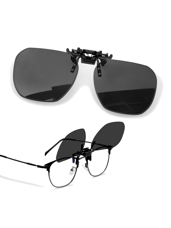 Polarized Clip on Sunglasses for Women Men Rimless Flip Up Anti-Glare Driving Glasses(Black)
