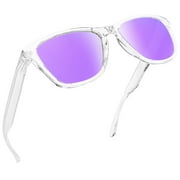 Joopin Polarized Sports Sunglasses for Men Women Classic Transparent Frame UV400 Mirrored Lens Clear Mirrored Purple