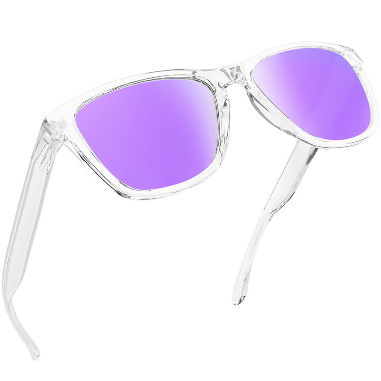 Joopin Polarized Sports Sunglasses for Men Women Classic Transparent Frame  UV400 Mirrored Lens (Clear Mirrored Purple)