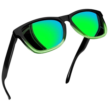 Joopin Polarized Sunglasses For Man & Women 100% UV Blocking Vintage Retro Rectangle Mirrored Lens Sunglasses For Driving (Gradient Black/Green)