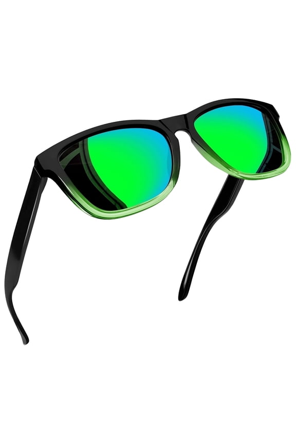 Polarized Sunglasses For Man & Women 100% UV Blocking Vintage Retro Rectangle Mirrored Lens Sunglasses For Driving (Gradient Black/Green)