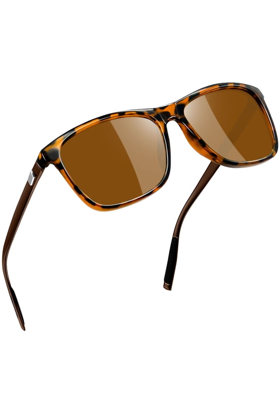 Polarized Sunglasses for Women Men Vintage Retro Classic Square Frame Aluminum Legs (Leopard Brown)