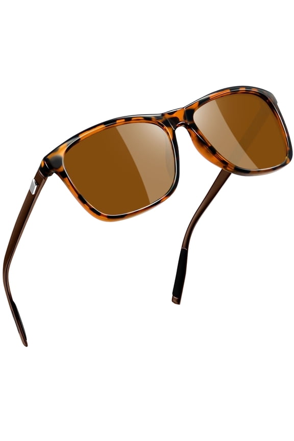 Polarized Sunglasses for Women Men Vintage Retro Classic Square Frame Aluminum Legs (Leopard Brown)
