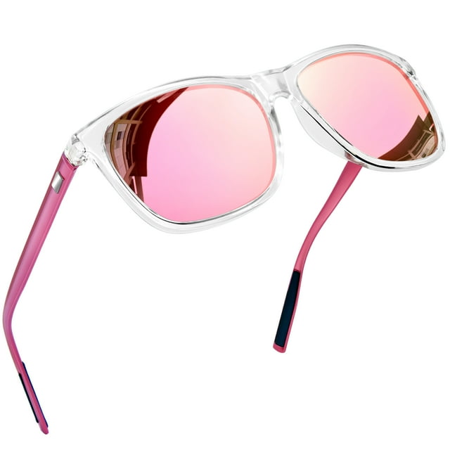 Joopin Polarized Sunglasses for Women Men Vintage Retro Classic Square Frame Aluminum Legs (Transparent/Pink)